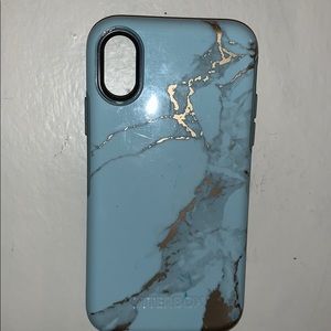 iPhone X light blue case with golden marble